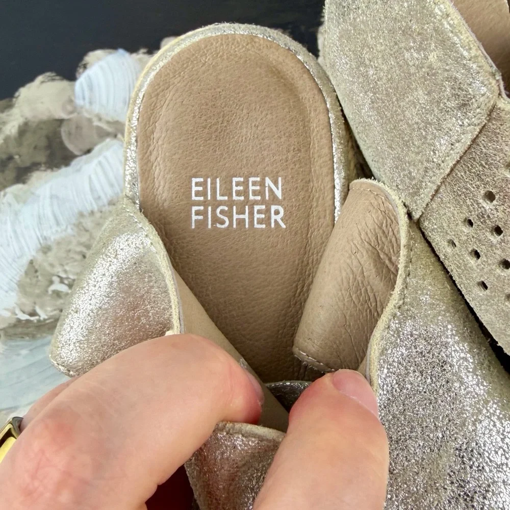 Eileen Fisher Willow Wedge Espadrille Sandals in Gold Size 7.5 Medium Width Fit.